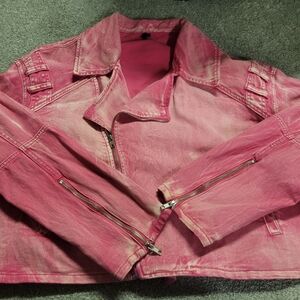 Women’s Pink Washed Moto Jacket